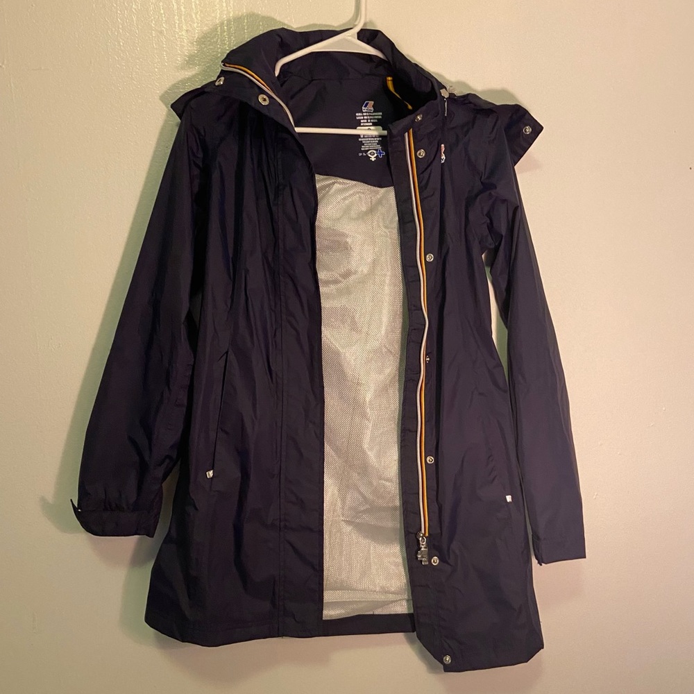 K•WAY Navy windbreaker jacket with detachable hood